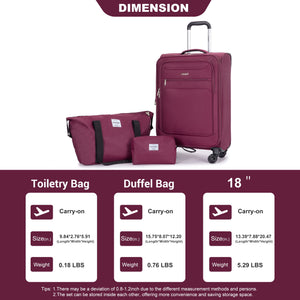 3 Piece Luggage Sets, Softshell Suitcase Spinner Wheels