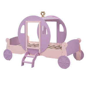 Princess Carriage Bed With Crown, Platform Car Bed With Stair