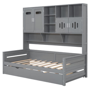 Daybed With All-In-One Cabinet And Shelf