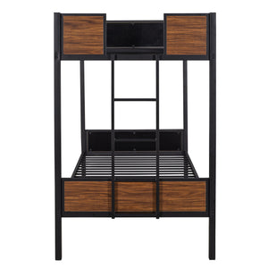 Twin Over Twin Bunk Bunk Bed With Safety Rail, Built In Ladder For Bedroom - Brown