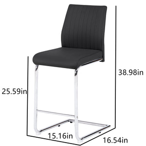 Modern Simple Bar Chair Leather Chrome Metal Pipe, Restaurant, Family Bar Chair (Set of 2) - Black
