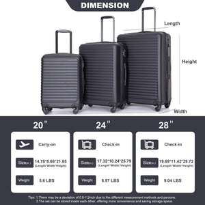 3 Piece Luggage Sets Lightweight Suitcase With Two Hooks, Spinner Wheels, Tsa Lock