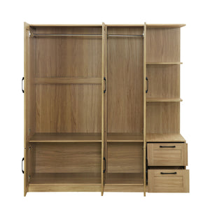 3 Door Storage Wardrobe For Dedroom With Shelves And 2 Drawers, Side Storage Shelves