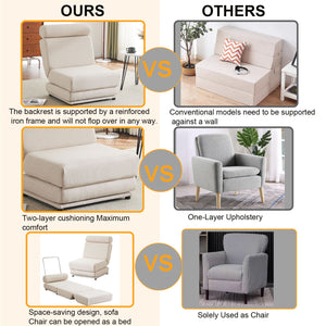 Foldable Single Chair Sofa Bed With Pillow, Easy To Store, Breathable And Wearable Linen