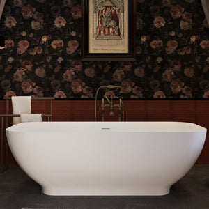 Freestanding Solid Surface Bathtub, Luxury Engineered Stone Resin Freestanding Soaking Bathtub With Overflow And Pop-Up Drain Cupc Certified, 22S04-67 - Matte White