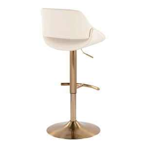 Fabrico - Contemporary Adjustable Barstool With Swivel With Rounded T Footrest (Set of 2) - Gold / Cream