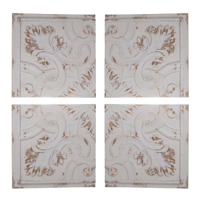 Distressed Wooden Square Wall Panels (Set of 4) - White