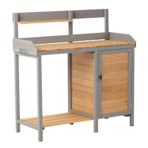 Outdoor Potting - Bench, Workstation Table With Cabinet For Backyard Garden Supplies - Brown / Gray
