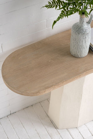 Decorative Console Table With Wooden Top And Magnesium Base - Brown White