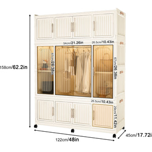 Portable Wardrobe Closet Storage Organizer With 12 Magnetic Doors, 12 Cubes & Hanging Rod - White