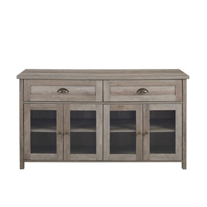 Transitional Farmhouse Glass Door Sideboard With 2 Drawers - Gray Wash