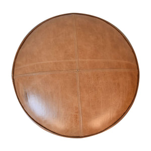 Durrie & Leather Mixed Footstool - Brown