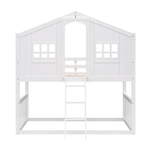 House Bunk Bed With Ladder, Wood Bed