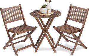 3 Piece Acacia Bistro Set, Folding Patio Furniture With 1 Coffee Table And 2 Foldable Chairs