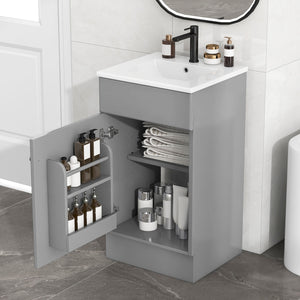 Bathroom Vanity With Sink, Vanity Cabinet With Door Shelf And Adjustable Shelf - Gray