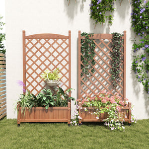 Raised Garden Bed With Trellis 2 Pack, Outdoor Planter Box & Plant Stand With Climbing Racks - Brown
