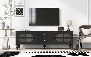 Modern TV Stand For TVs Up To 75" With Fluted Glass Doors