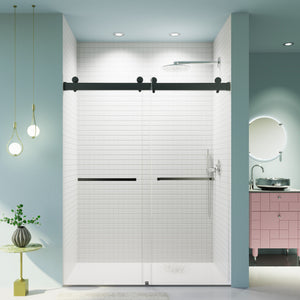 Frameless Double Sliding Soft-Close Shower Door In Matte, 3 / 8" (10Mm) Thick SGCC Tempered Glass Door - Black