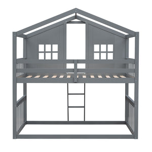 House Bunk Bed With Ladder, Wood Bed