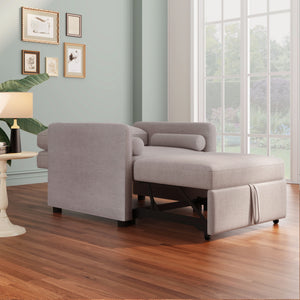 3 In 1 Convertible Sleeper Chair With Adjustable Backrest, Lounger Chair Turns Into Bed