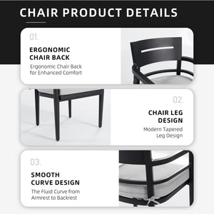 Outdoor Patio Aluminum Stationary Dining Chairs With Outdoor-Grade Sunbrella Fabric Cushions, Tapered Feet (Set of 4)