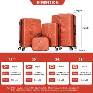 4 Piece Lightweight Suitcase, Makeup Box, Aircraft Wheels