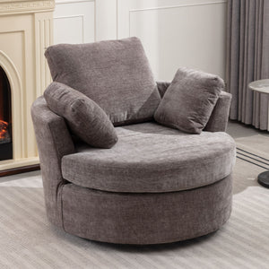 Oversize Round Swivel Chair Cozy Club 360 Degrees Swivel Sofa With 3 Pillows Chenille Fabric For Living Room