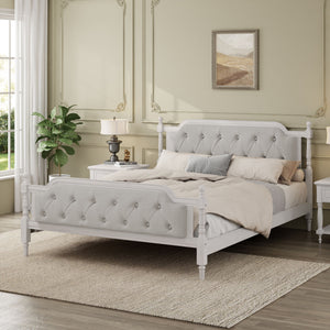 Traditional Style Solid Bed Frame With Upholstered Tufted Headboard, No Box Spring Needed