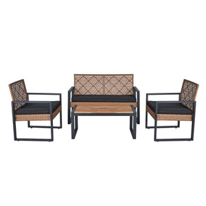 4 Piece Patio Furniture Set Outdoor Balcony Porch Garden Backyard Lawn Furniture Acacia Wood Table Top, Morden - Black And Light Brown