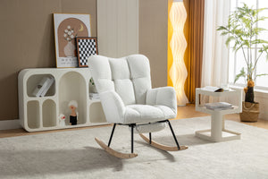Teddy Fabric Rocking Chair With Adjustable Footrest - Ivory