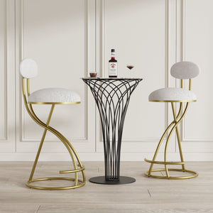 Round Print Bar Stools Upholstered Chairs For Kitchen (Set of 2)