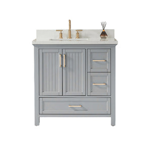 Fully Assembled Freestanding Single Sink Bathroom Vanity With 2 Handles Sets - Gray