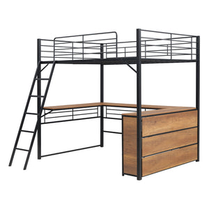 Loft Bed & 3 Layers Of Shelves And L-Shaped Desk