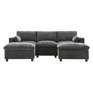 Modular Sectional With Storage Pockets, 5 Seat U Shaped Couch Set With Pillows, Free Combination Modern Cloud Sofa With 2 Movable Ottoman