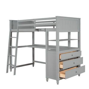 Loft Bed With Drawers With Desk And Shelves