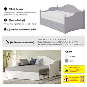 Daybed With Extended Pop Up Trundle And Storage Drawers