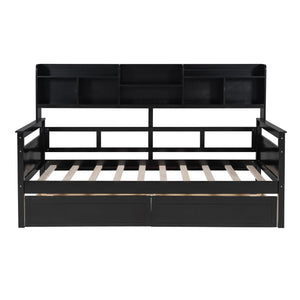 Daybed, Slat Support, With Bedside Shelves And 2 Drawers