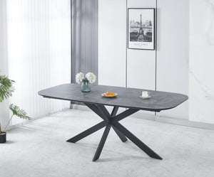 Modern Dining Table, MDF With Paper Finish, Metal Leg Powder Coating - Gray / Black