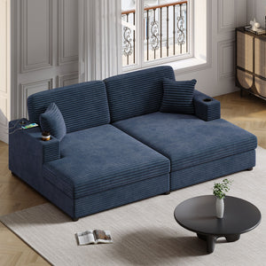 Oversized Loveseat Chaise With 2 USB Ports, 2 Cup Holders And 2 Throw Pillows