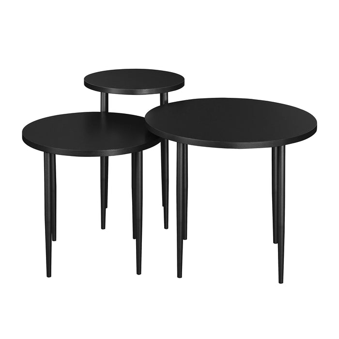 Contemporary Minimalist 3 Piece Nesting Round Coffee Table Set Solid - Black