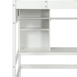 Loft Bed With Storage Shelves, Desk And Ladder
