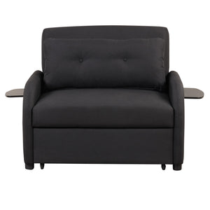 Pull Out Sofa Sleeper 3 In 1 With 2 Wing Table And USB Charge For Nap Line Fabric For Living Room Recreation Room