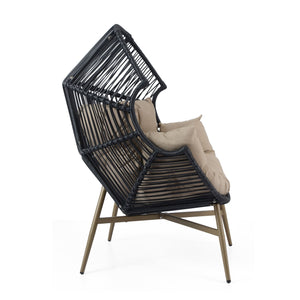 Cori - Outdoor Patio Egg Chair, With Cushion - Black / Khaki