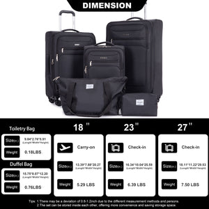 5 Piece Set, Softshell Suitcase Spinner Wheels