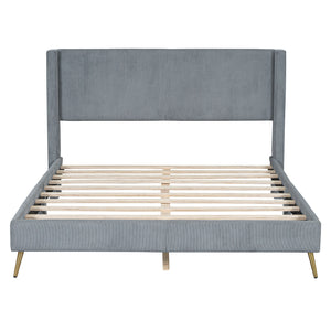 Platform Contemporary Bed With Legs And Upholstered Headboard