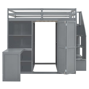 Loft Bed With Wardrobe, Desk And Shelves