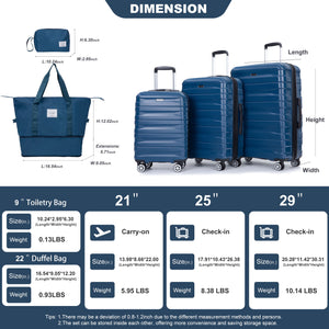 Luggage Set Of 5 Pieces, Expandable Hard Pc Luggage Set With Tsa Lock For Rotating Wheels