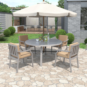 Outdoor Dinning Set 4 Person Outdoor Wooden Dinning Set With An Umbrella Hole And Removable Cushions For Patio, Backyard, Garden - Antique Gray