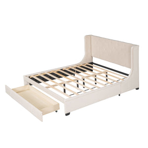 Storage Bed Velvet Upholstered Platform Bed With Wingback Headboard And A Big Drawer