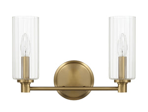 Regal - Double Light Vanity With Clear Ribbed Satin - Antique Brass / Clear